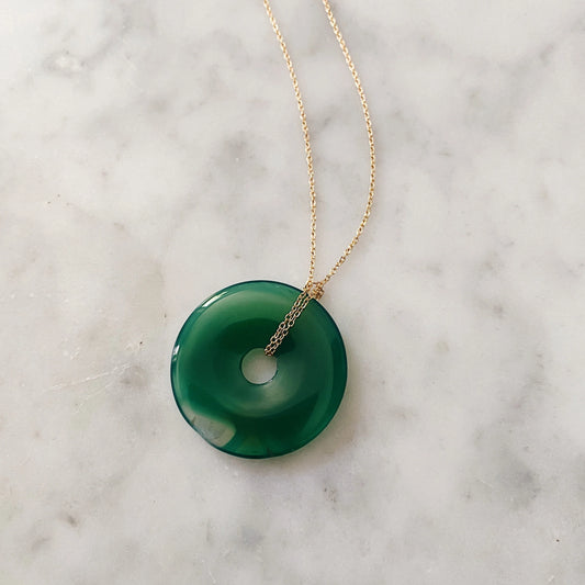 Beignet Necklace (Green Agate) AA