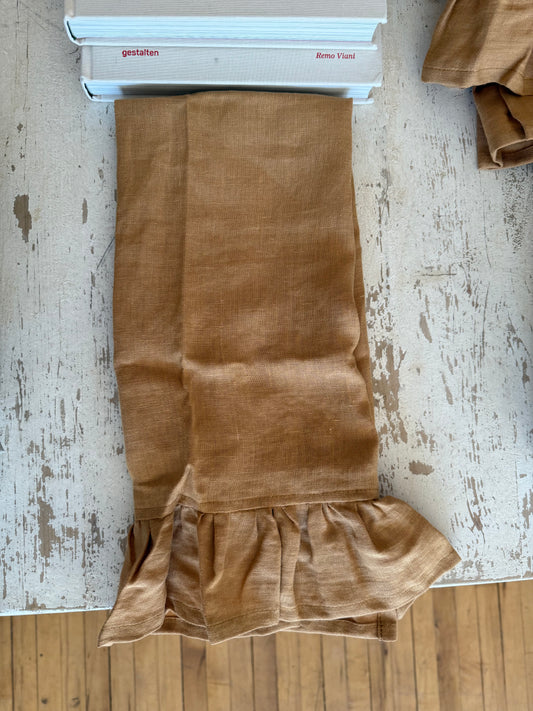Linen Ruffle Tea Towel - Camel