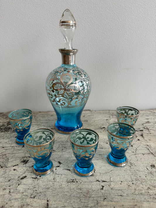 Turquoise Blue Decanter & Shot Glass Set