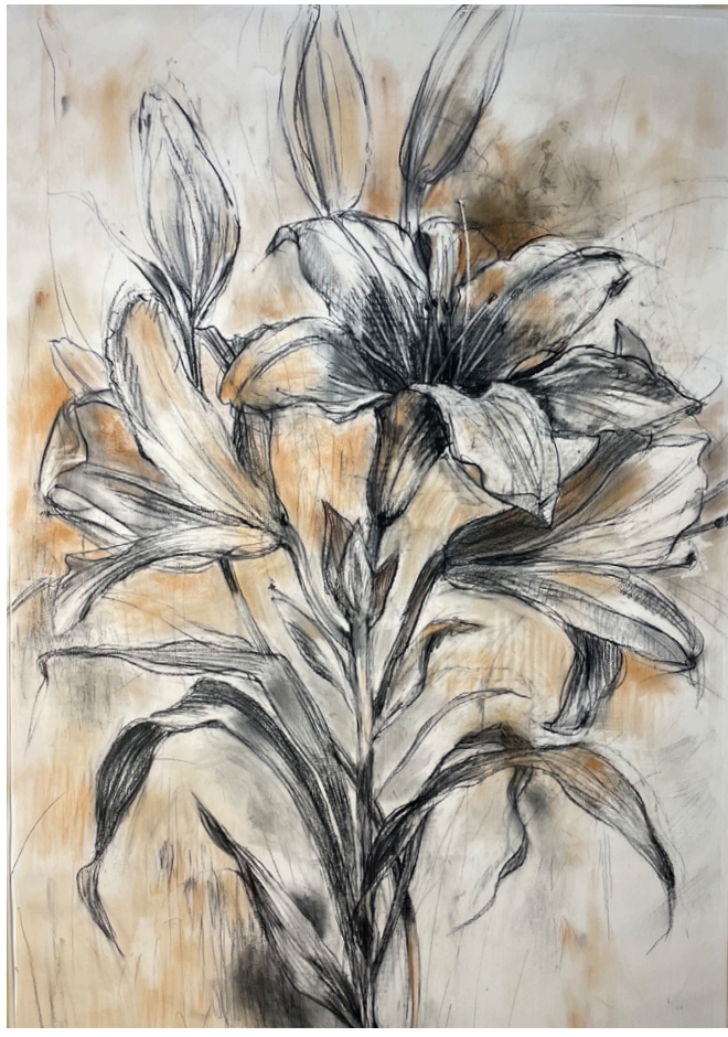 Day Lilies 35x52 Charcoal, watecolor, pastel