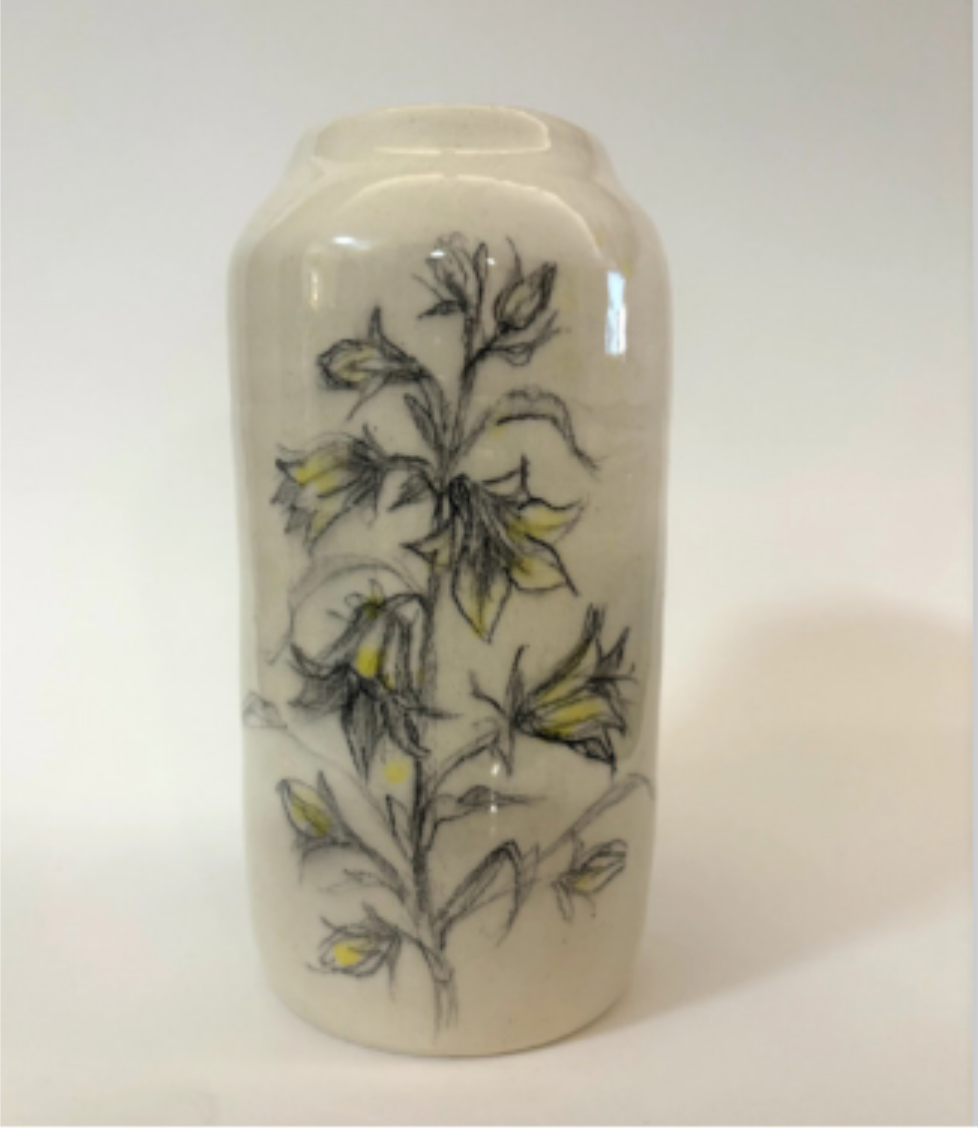 Canterbury Bells Vase (aqua inside) 8”H