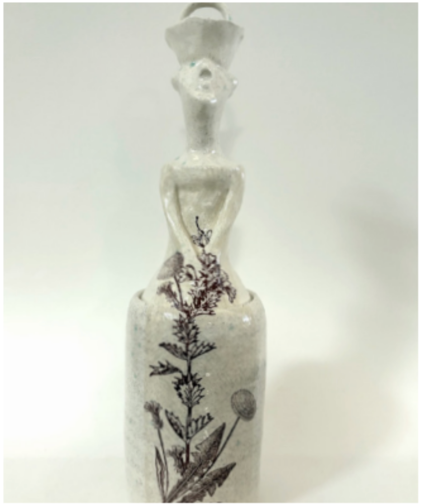 Lidded Jar Lady w floral cascade