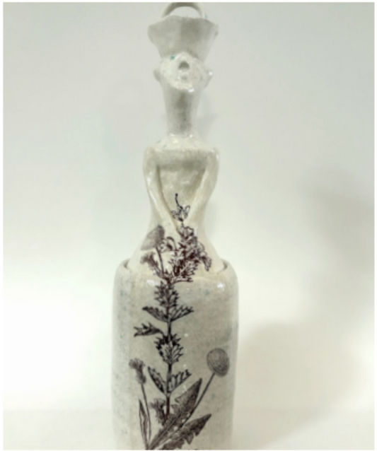 Lidded Jar Lady w floral cascade
