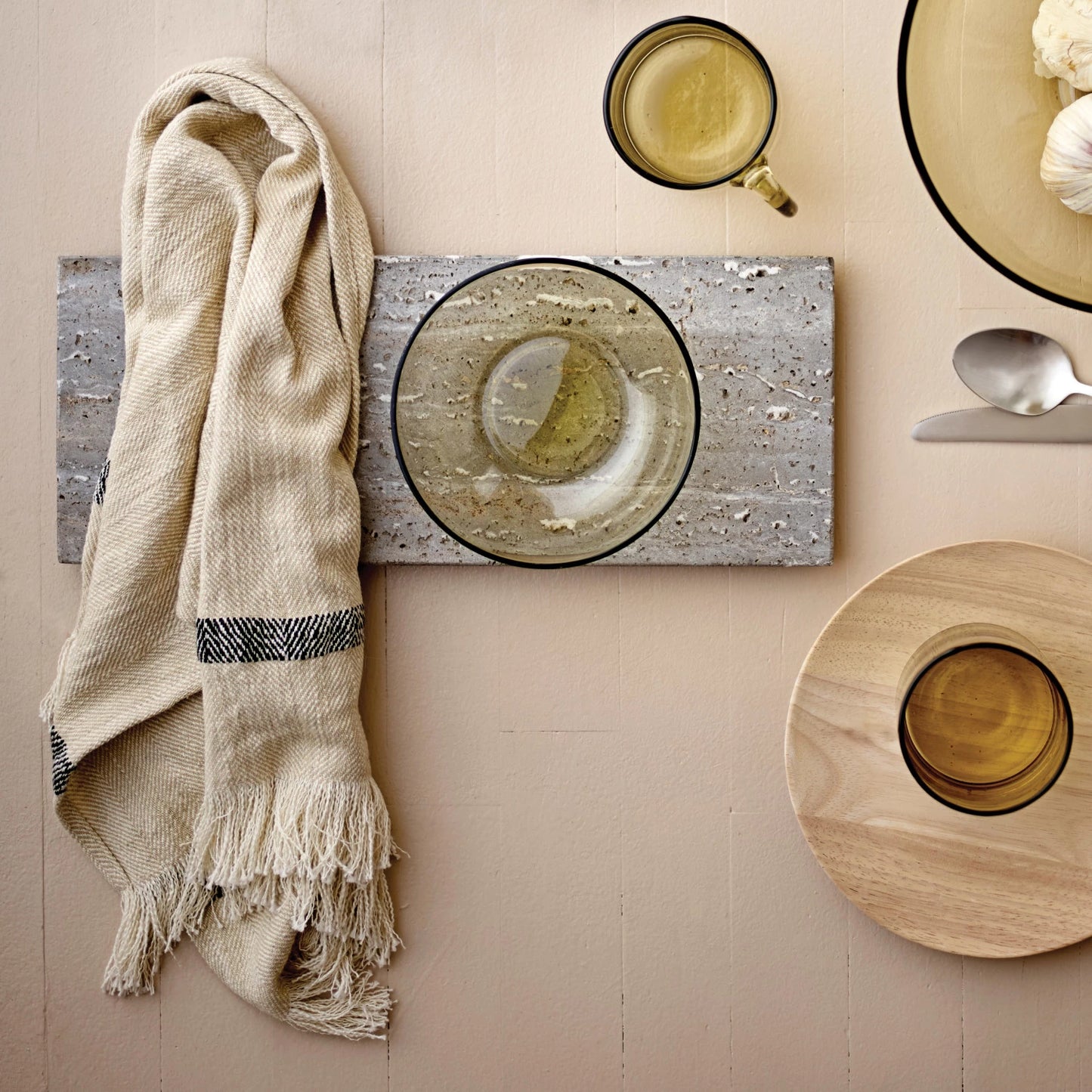 Black Stripped Tea Towel w/ Fringe