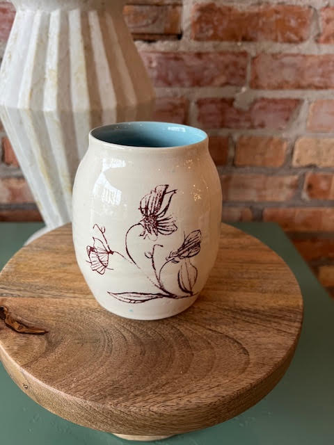 Floral Ceramic Vase Medium (Green & Blue)