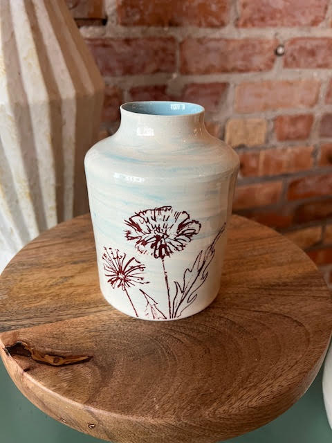 Floral Ceramic Vase Medium (Green & Blue)