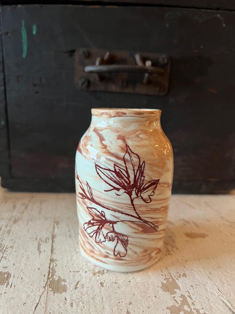 Marble Floral Vase - Small Brown