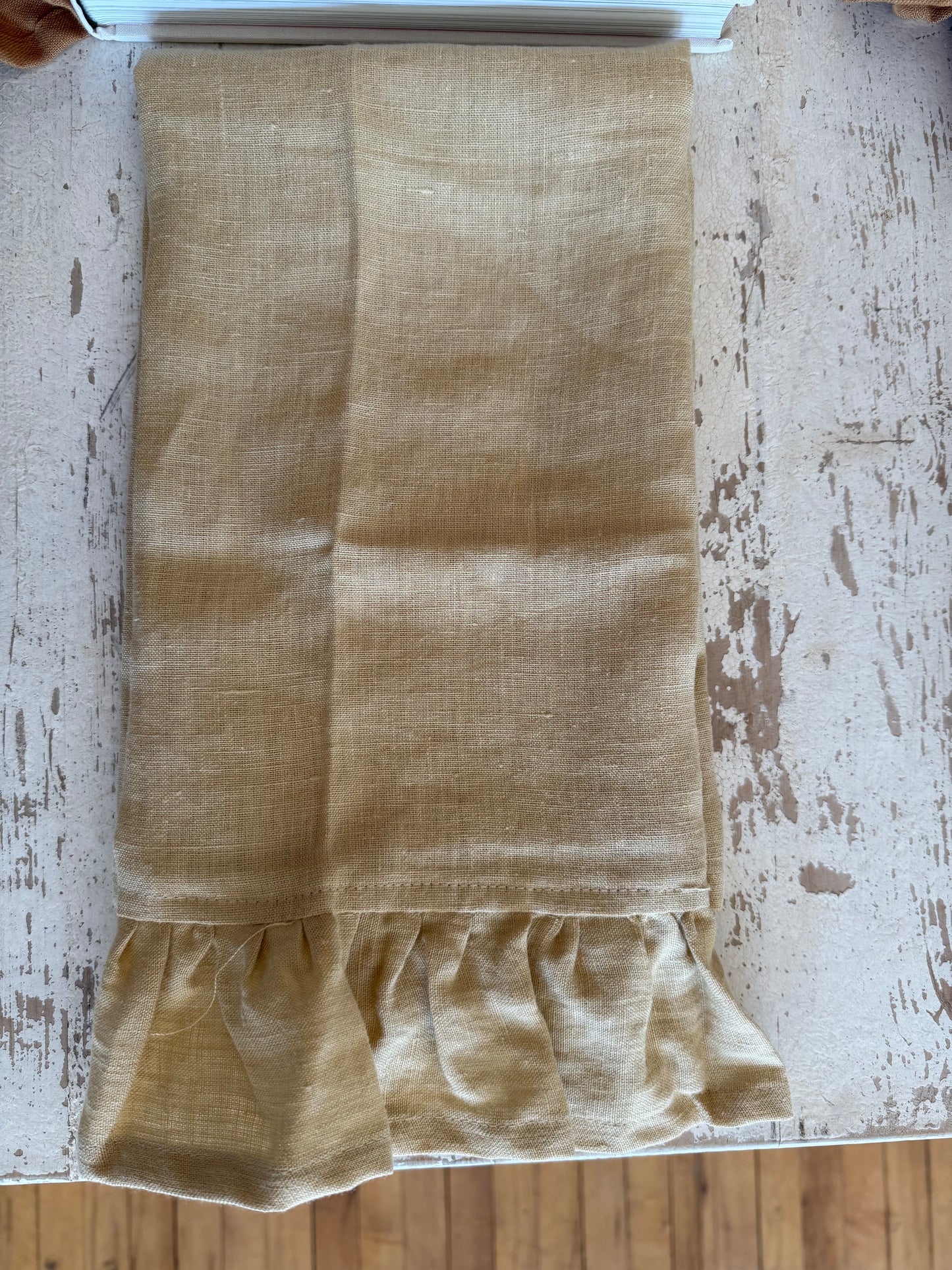 Linen Ruffle Tea Towel  - Cream