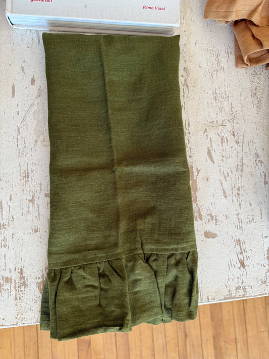 Linen Ruffle Tea Towel - Olive