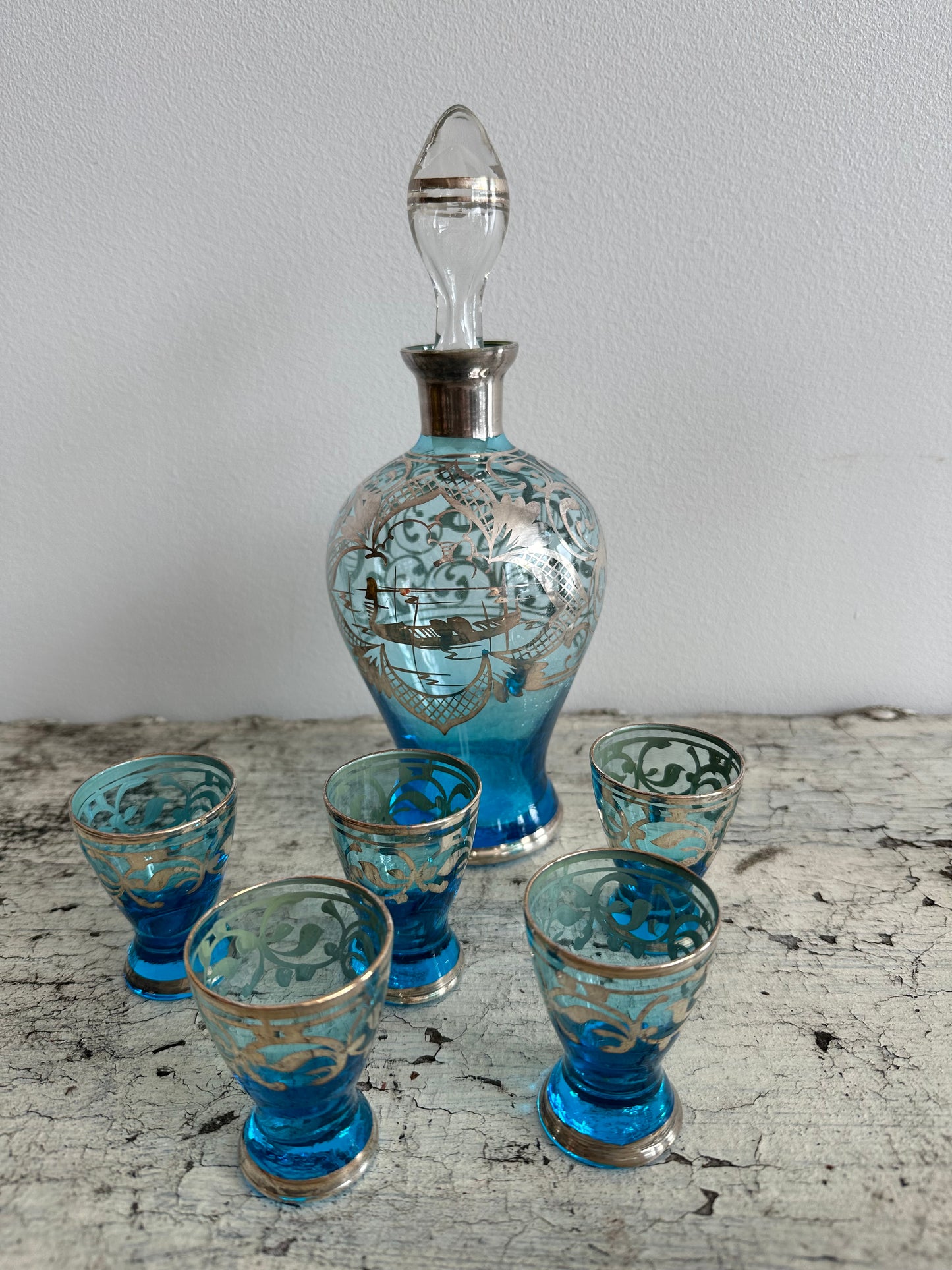 Turquoise Blue Decanter & Shot Glass Set