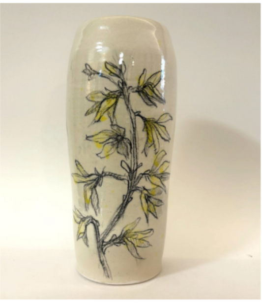Forsythia Vase aqua inside 9”H