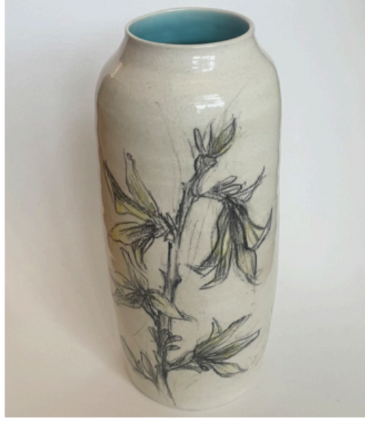 Forsythia Vase Aqua inside 9.5”H