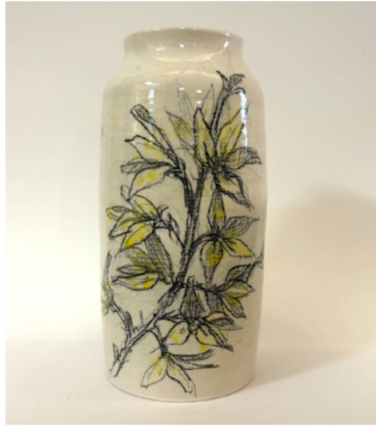 Forsythia Vase aqua interior (7.5”H)