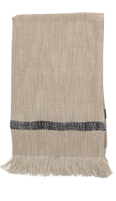 Black Stripped Tea Towel w/ Fringe