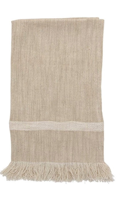 Cream Stripped Tea Towel w/ Fringe