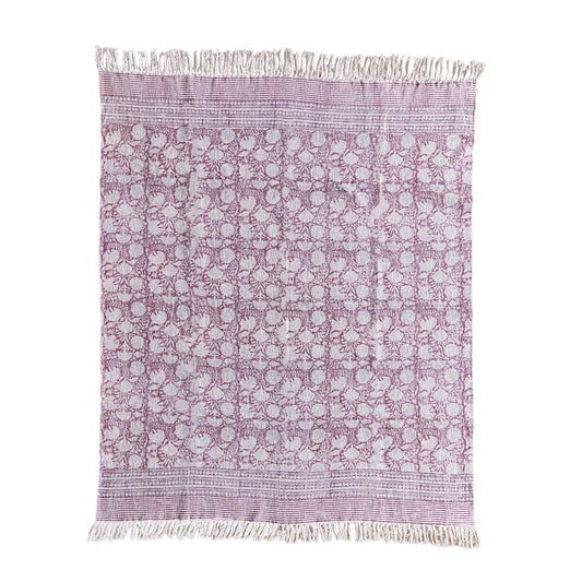 Handloom Cotton Throw w  Blush Floral